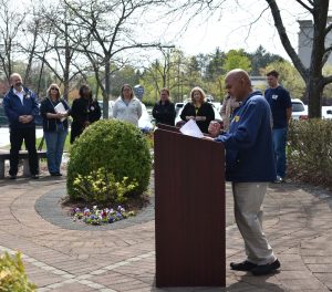 PEF President Wayne Spence makes remarks at the annual Workers Memorial Day ceremony, April 28, 2023.