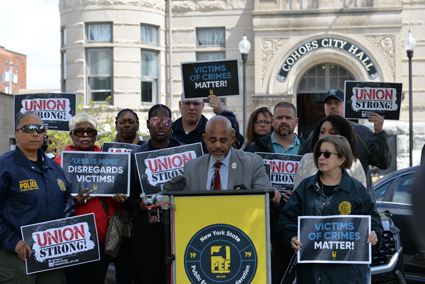 PEF President Wayne Spence outside the city court in Cohoes, N.Y., on May 4, 2023.
