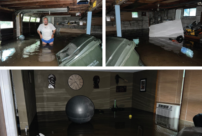Photos of water damage to the Oligario's home.