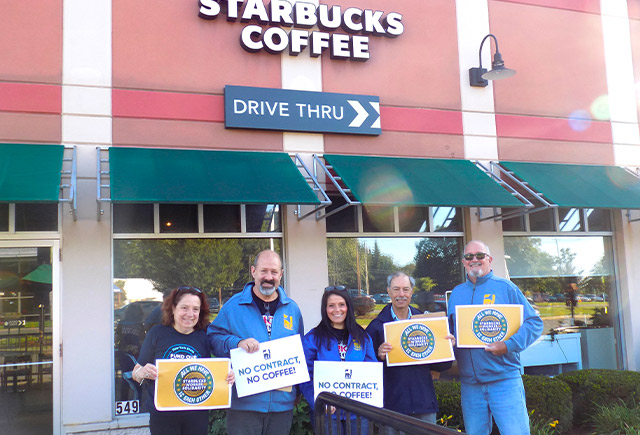 PEF officers, volunteers gather petitions to raise support and awareness for unionizing local Starbucks 