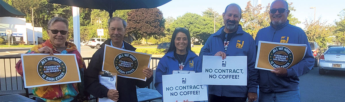 PEF officers, volunteers gather petitions to raise support and awareness for unionizing local Starbucks 