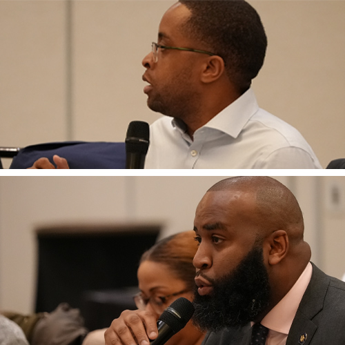 State Senator Zellnor Myrie, top, and Assemblymember Brian Cunningham, whose legislative districts include SUNY Downstate, were among the attendees of the PEF roundtable.