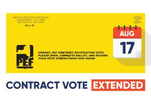 Graphic: Contract Vote Extended to Aug. 17 depicting bright yellow envelope